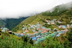 The natural amphitheatre of Namche Bazaar as seen from Chhorkung